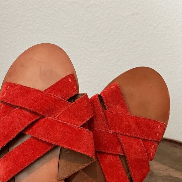 Frye Boots Red Suede Leather Carla Criss-Cross Open Toe Sandals Women's Size 8.5 - Picture 5 of 9